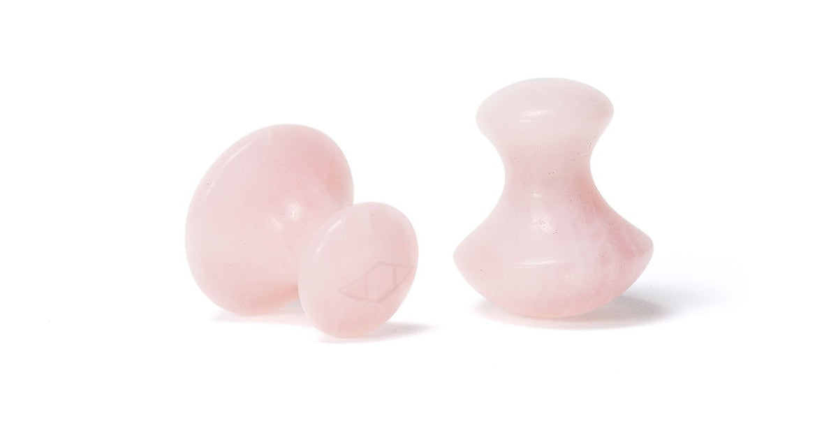 2 PC MUSHROOM FLOWER SET— Rose Quartz Gua Sha Facial Massage Stones